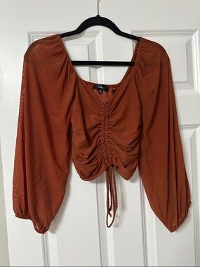 Lulu's Burnt Orange Ruched Crop Top